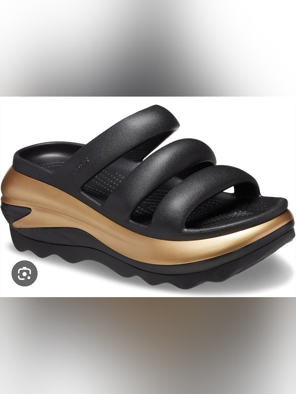 Size 8 Crocs Women’s Black and Gold Platform Slide Sandals - Picture 2 of 8